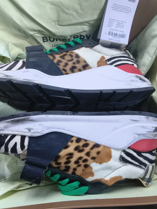 Burberry Multicolored Animal & Check Print Sneakers with Green Laces - Picture 4 of 9